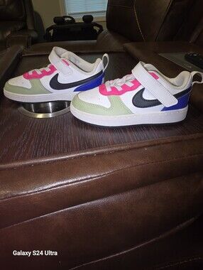 Nike Kids White Sneakers with Pink, Green & Blue Accents